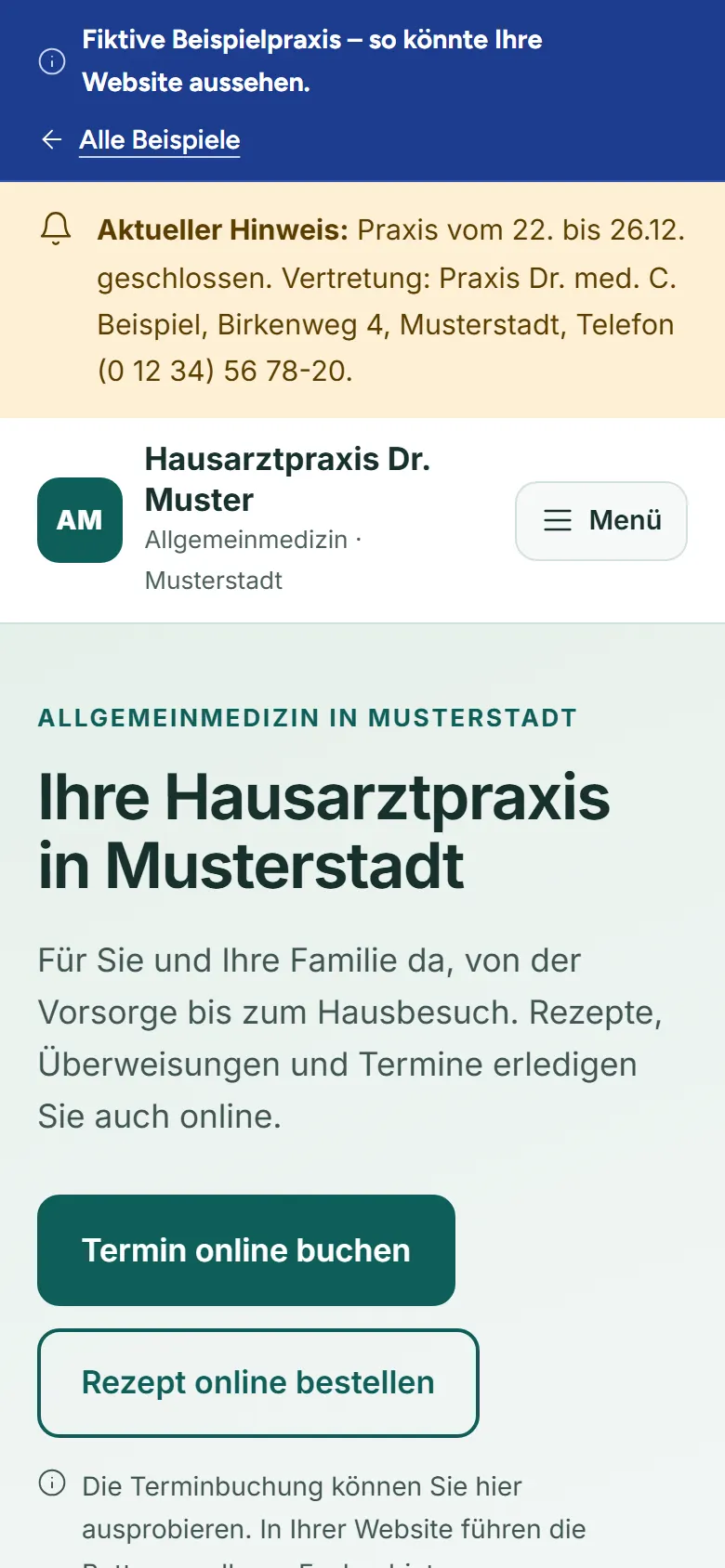 Dieselbe Seite am Handy.